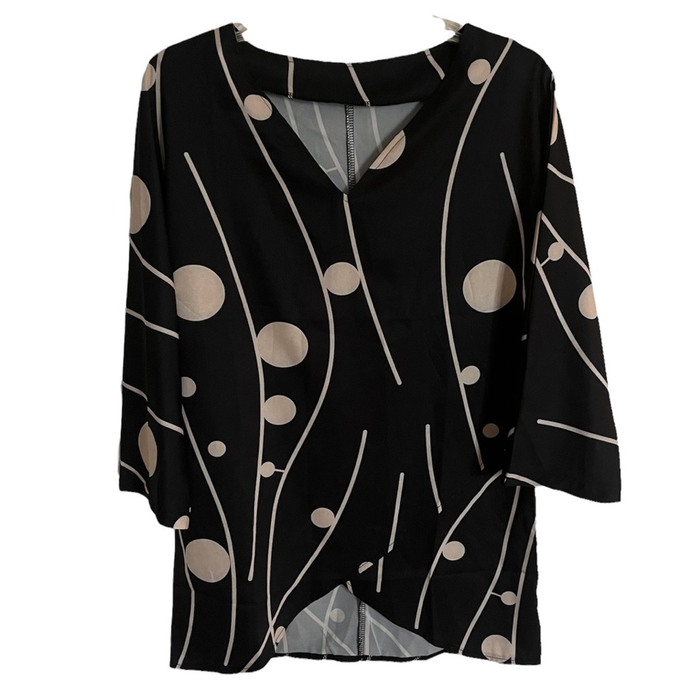 It's All About The Bubbles Polka Dot V Neck Business Casual Faux-Wrap Hi-Low Hem